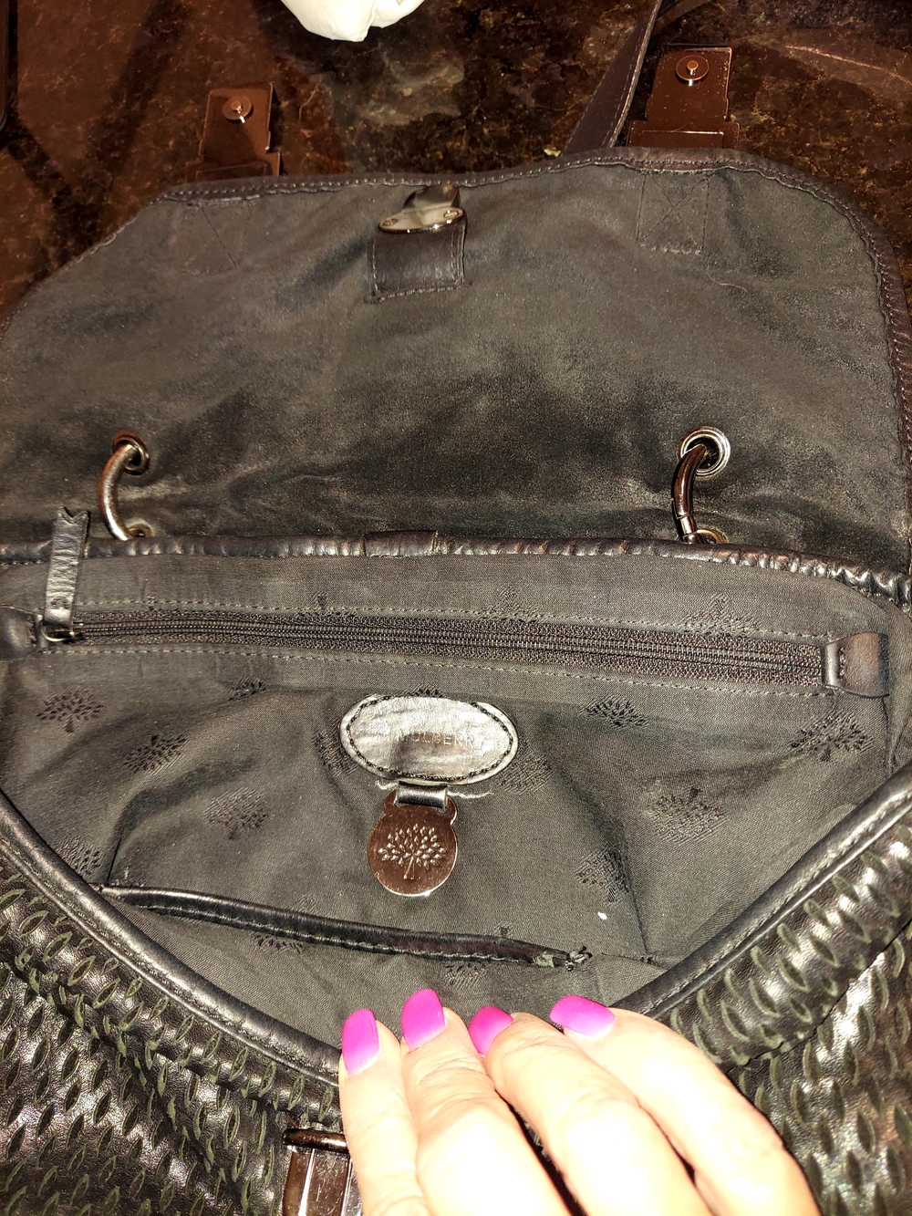 Mulberry Black Leather Mesh Tillie Satchel Shoulder Crossbody Bag VGC! - Picture 6 of 16